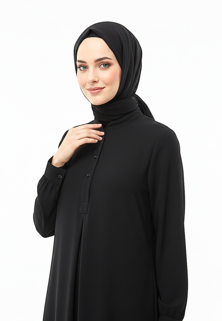 Elina Floral Muslim Long Dress | Black