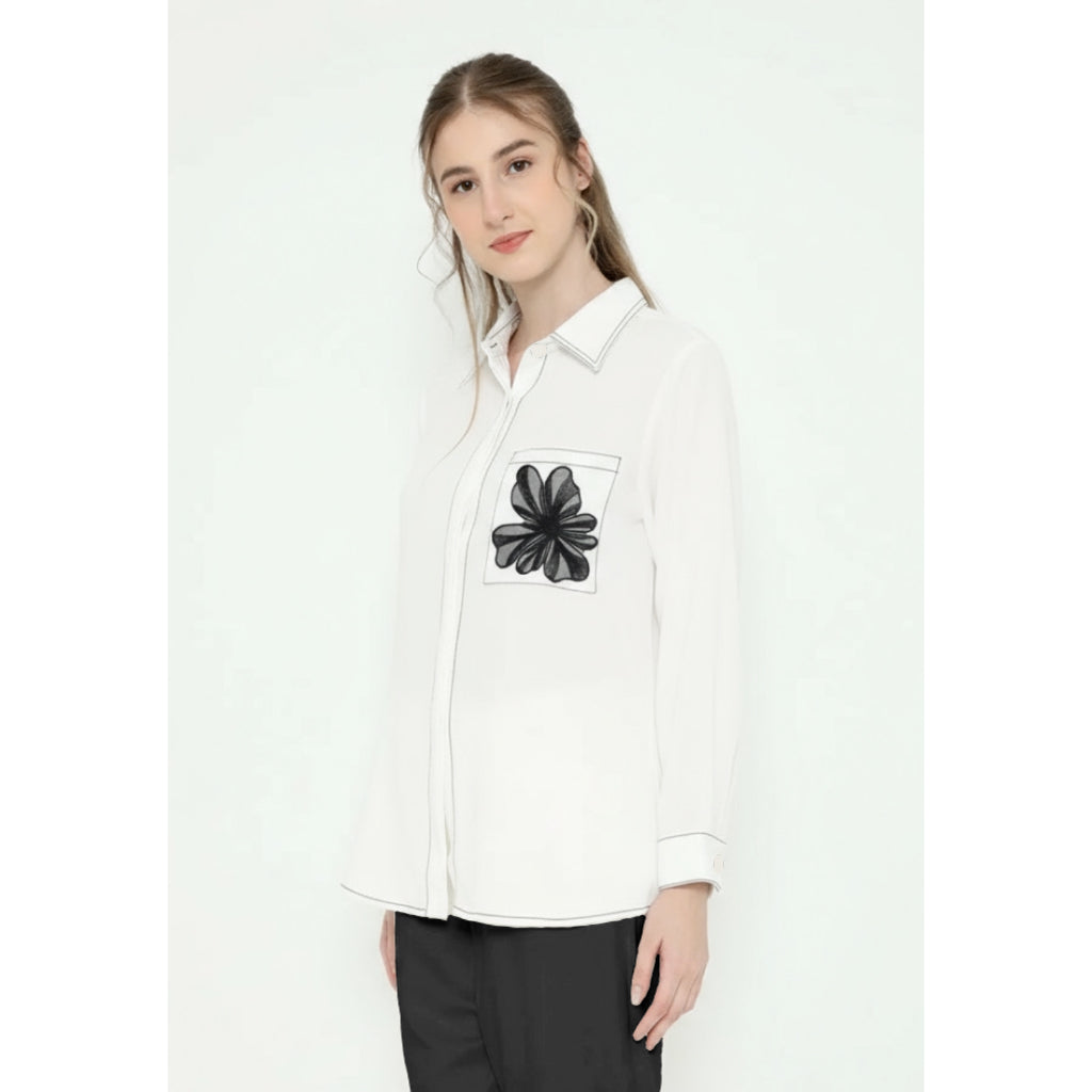 Viona Plain Shirt White With Flowers In Pocket By Brilliant Girl