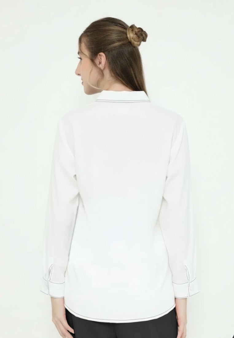 Viona Plain Shirt With Flowers In Pocket |Black , White and Red