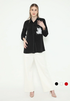Viona Plain Shirt With Flowers In Pocket |Black , White and Red