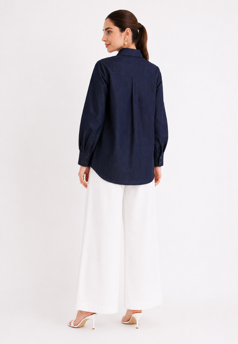 Elodie Embroidered Denim Shirt | Dark Denim