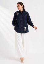 Elodie Embroidered Denim Shirt | Dark Denim