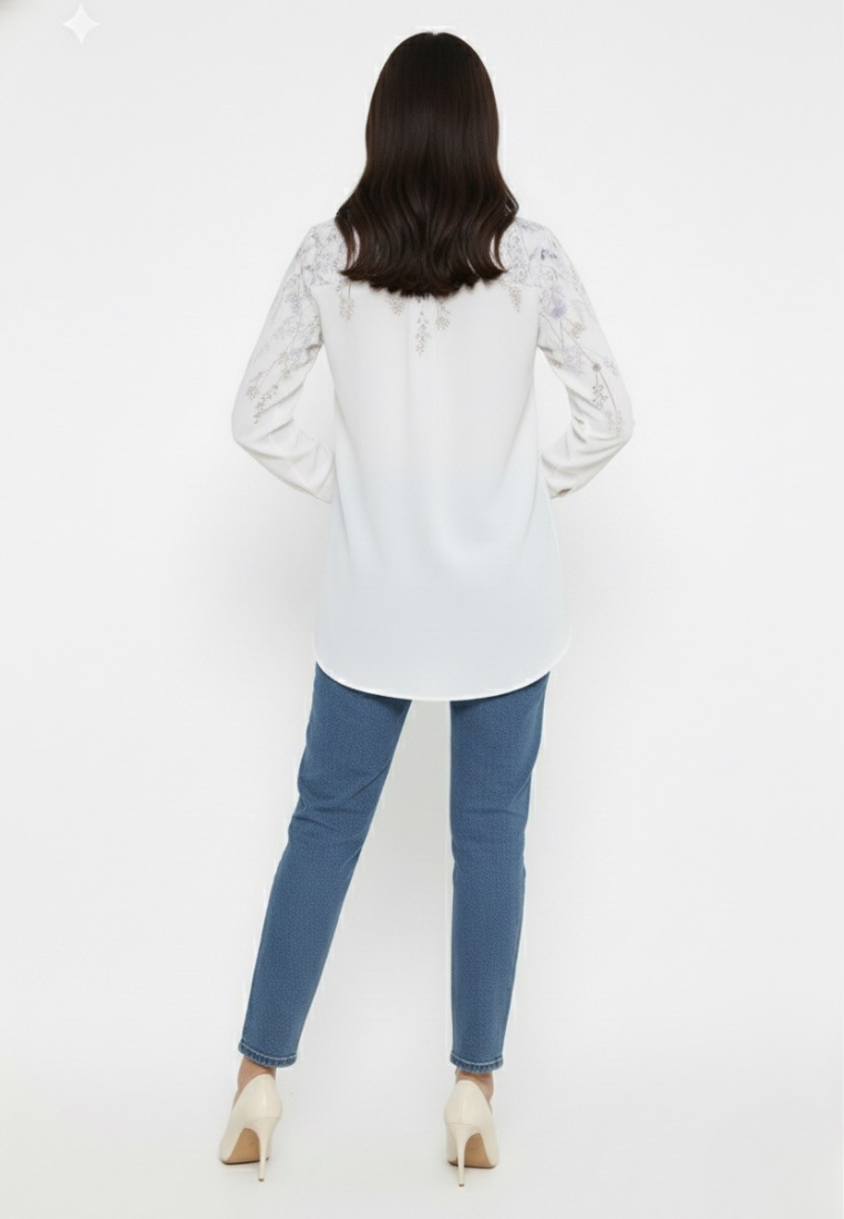 Gardenia Tops With Floral | White