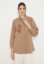 Sorelle Tops Cotton Embroidery | Brown