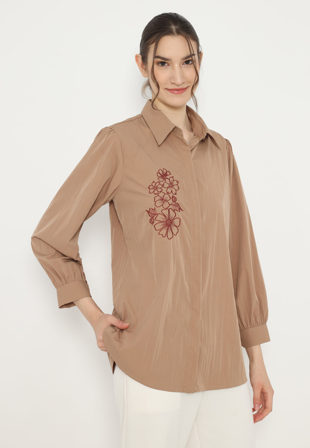 Sorelle Tops Cotton Embroidery | Brown