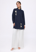 Colette Women Long Shirt Denim Embroidery | Dark Denim