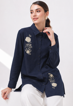 Colette Women Long Shirt Denim Embroidery | Dark Denim
