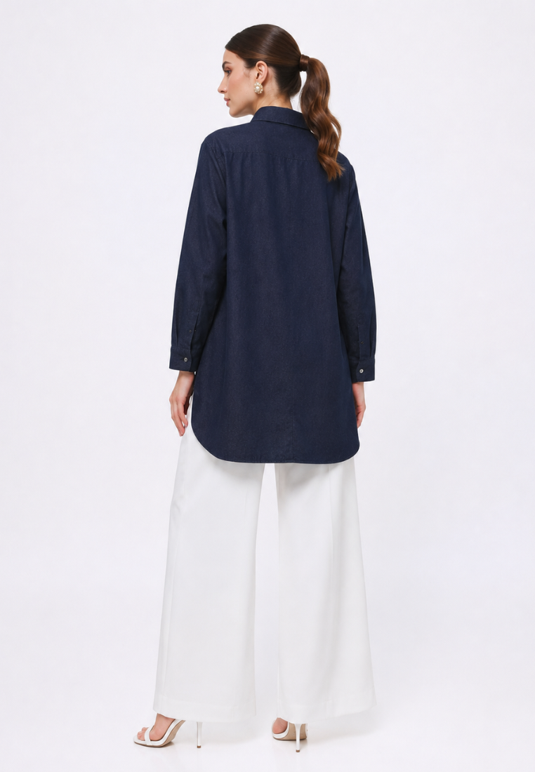 Colette Women Long Shirt Denim Embroidery | Dark Denim