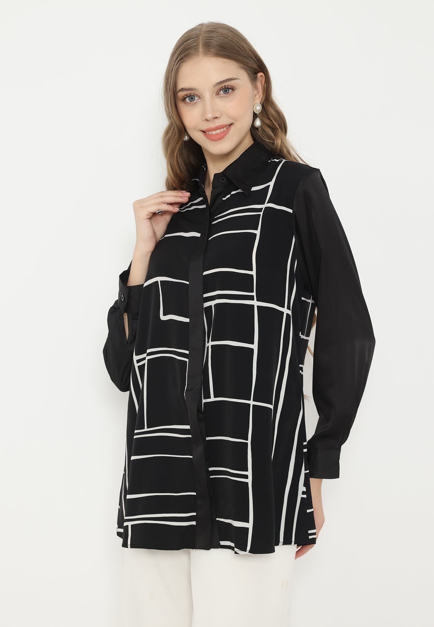 Ordea Abstract Lines Shirt | Black