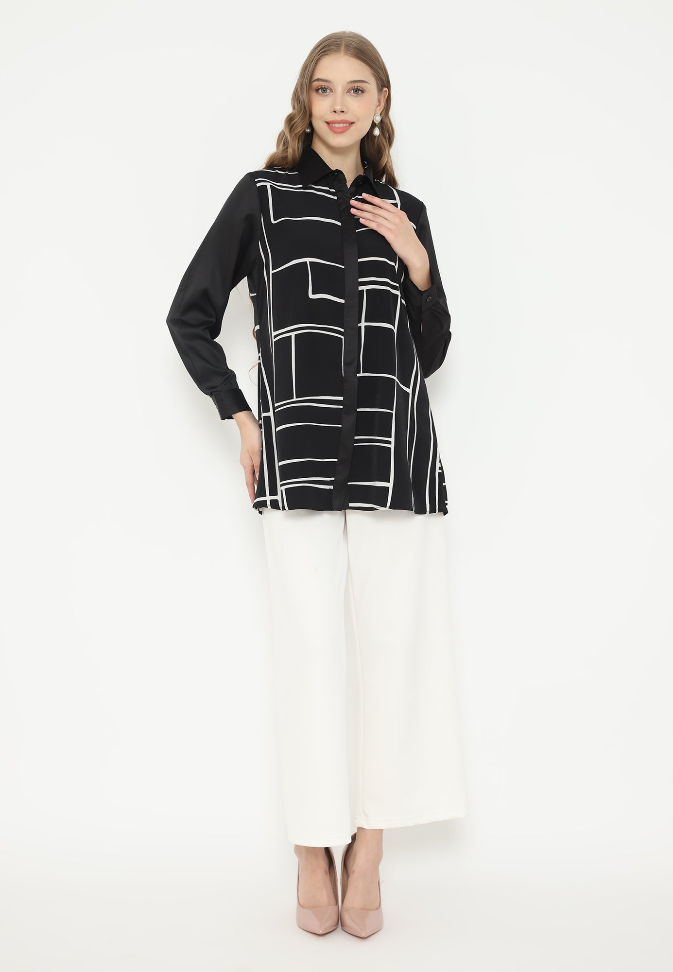 Ordea Abstract Lines Shirt | Black