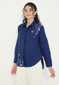 Bologna Casual Shirt with Floral Embroidery | Navy