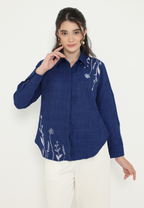 Bologna Casual Shirt with Floral Embroidery | Navy