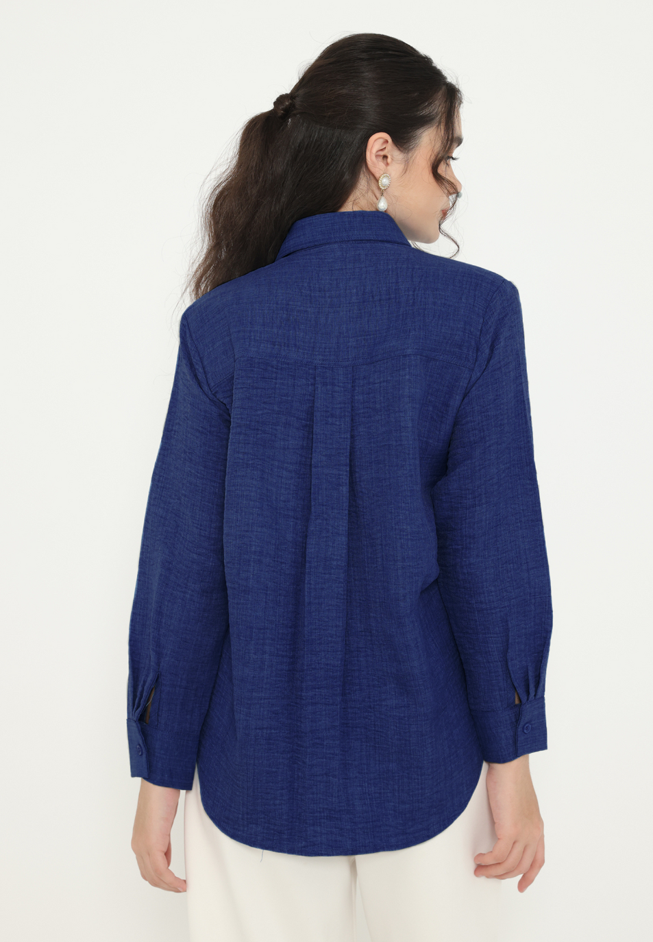 Bologna Casual Shirt with Floral Embroidery | Navy