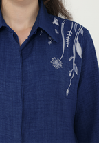Bologna Casual Shirt with Floral Embroidery | Navy