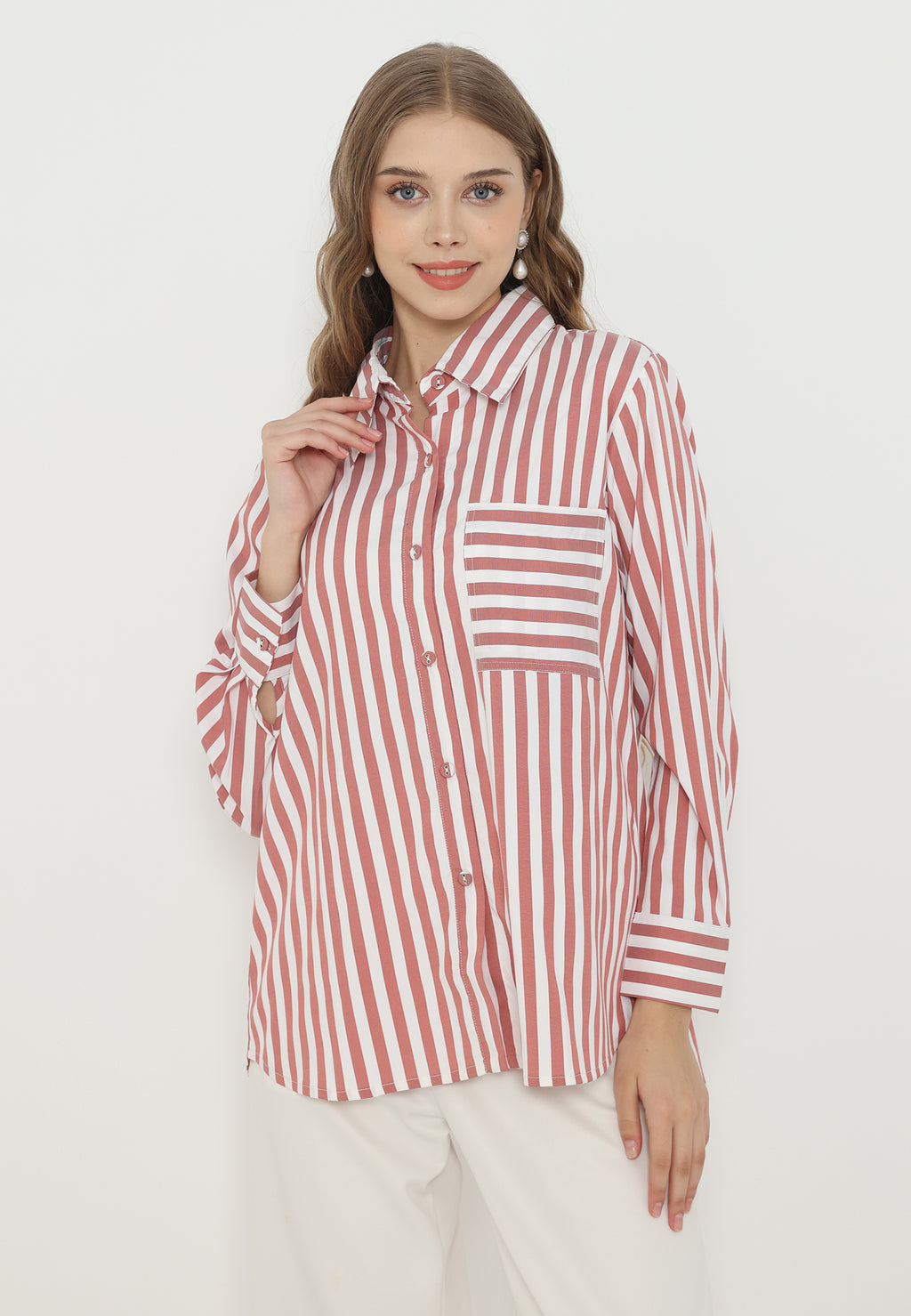 Olia Stripes Red White Shirt | White