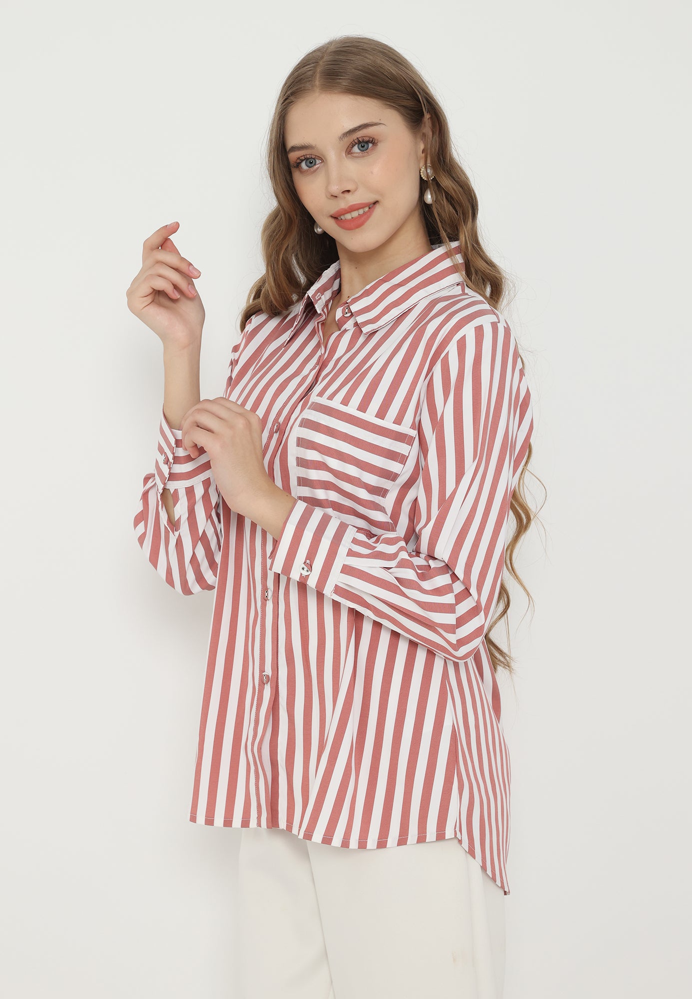 Olia Stripes Red White Shirt | White