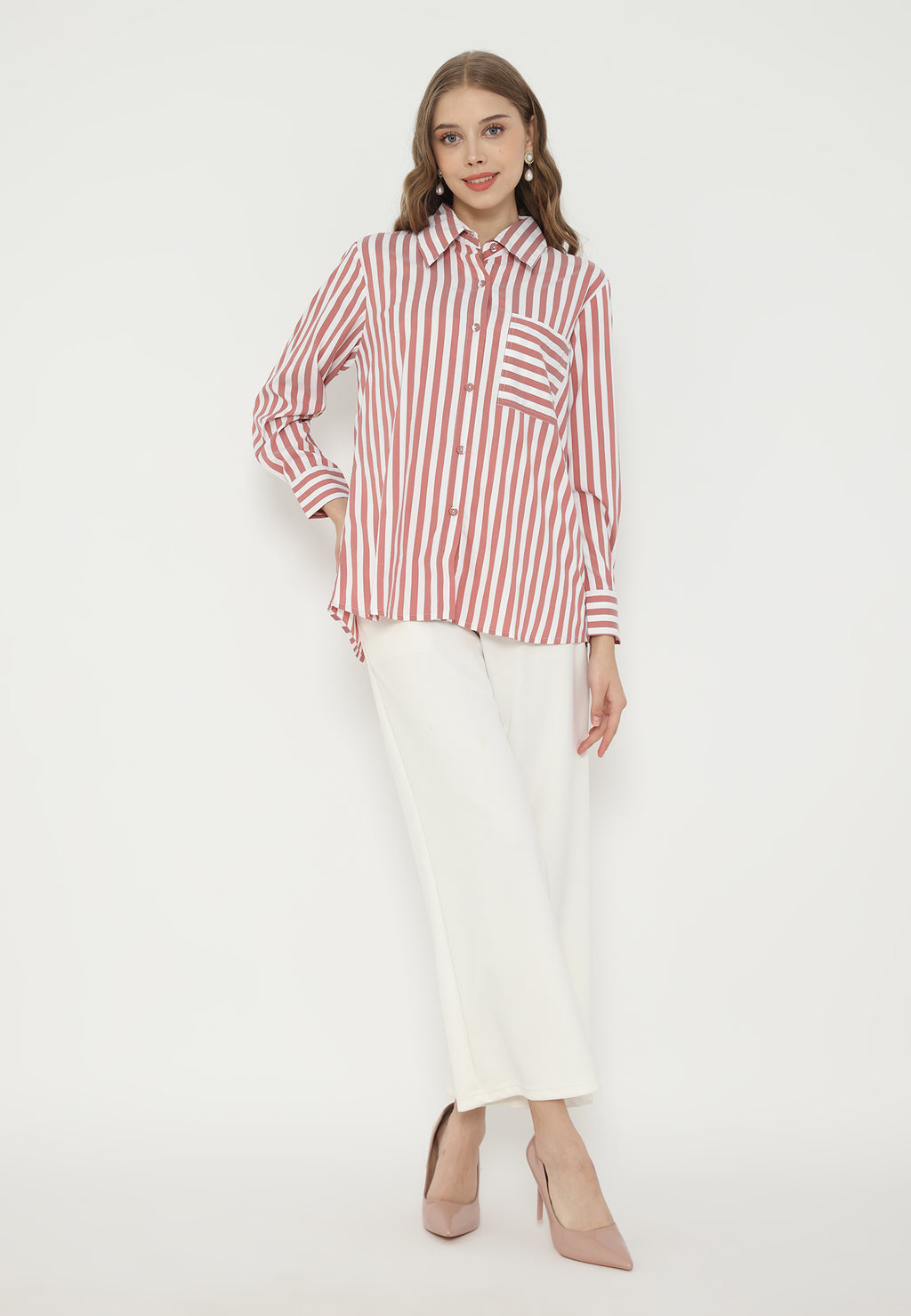 Olia Stripes Red White Shirt | White