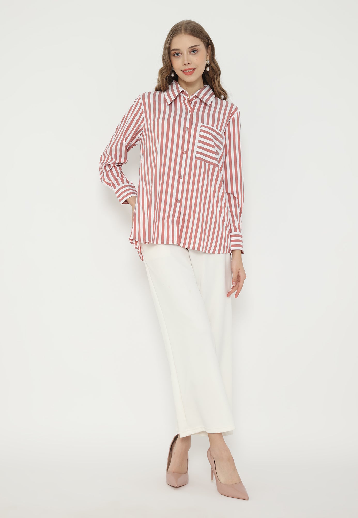 Olia Stripes Red White Shirt | White