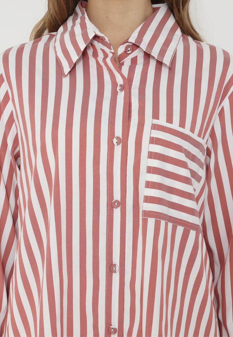 Olia Stripes Red White Shirt | White