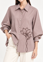 Lioren Shirt Stripe Combination Embroidery | Brown