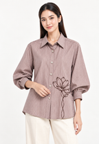 Lioren Shirt Stripe Combination Embroidery | Brown