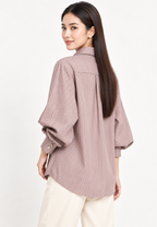 Lioren Shirt Stripe Combination Embroidery | Brown