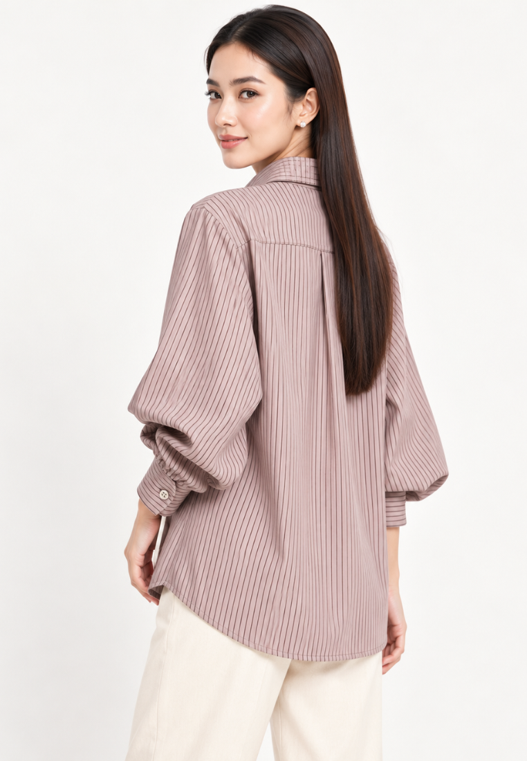 Lioren Shirt Stripe Combination Embroidery | Brown