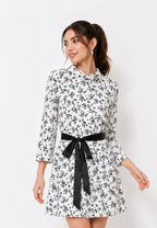 Ivy Tunic White Floral Chiffon A-Line Ribbon Belt Arlette By Brilliant Girl