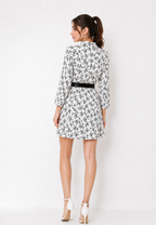 Ivy Tunic White Floral Chiffon A-Line Ribbon Belt Arlette By Brilliant Girl