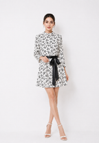 Ivy Tunic White Floral Chiffon A-Line Ribbon Belt Arlette By Brilliant Girl