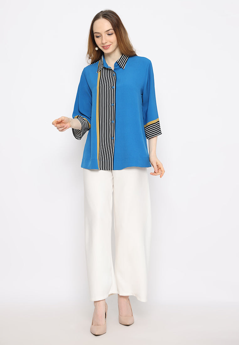 Omalia Abstract Stripes Tops | Blue