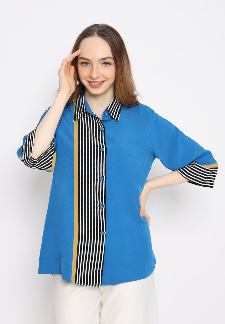 Omalia Abstract Stripes Tops | Blue