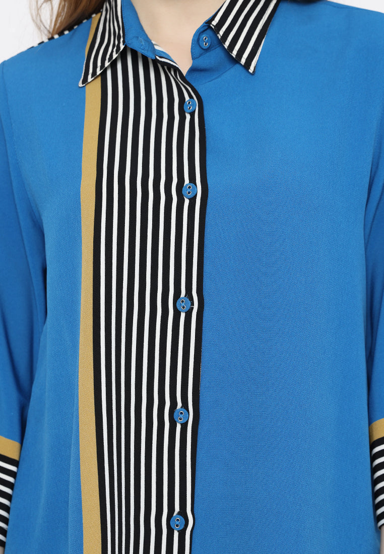 Omalia Abstract Stripes Tops | Blue