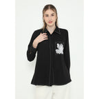 Viona Plain Shirt With Flowers In Pocket |Black , White and Red