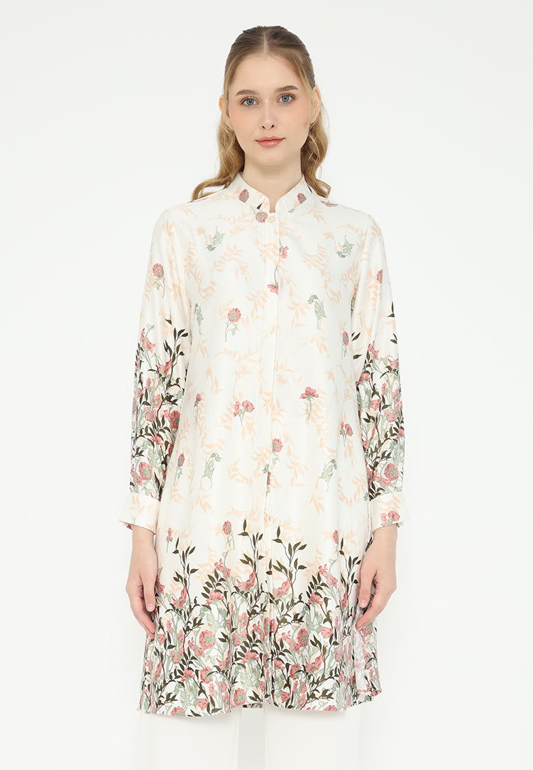 Selena Tunic Crepe Kerah Sanghai Long Sleeve | Cream