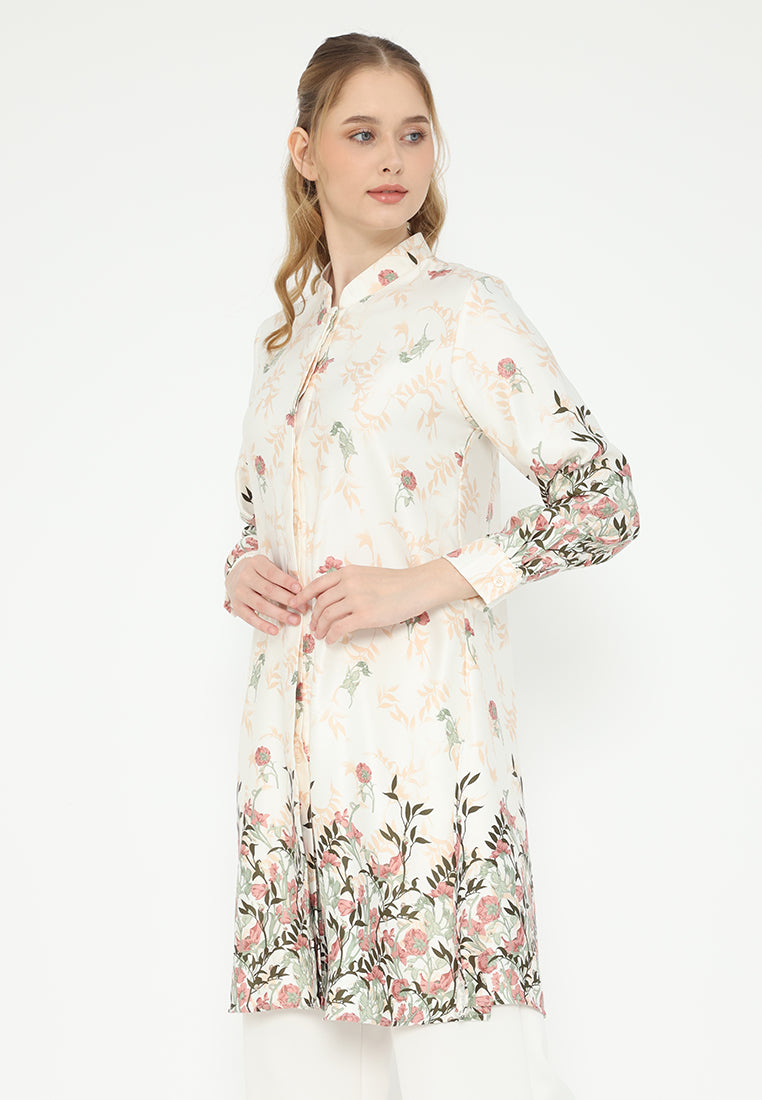 Selena Tunic Crepe Kerah Sanghai Long Sleeve | Cream