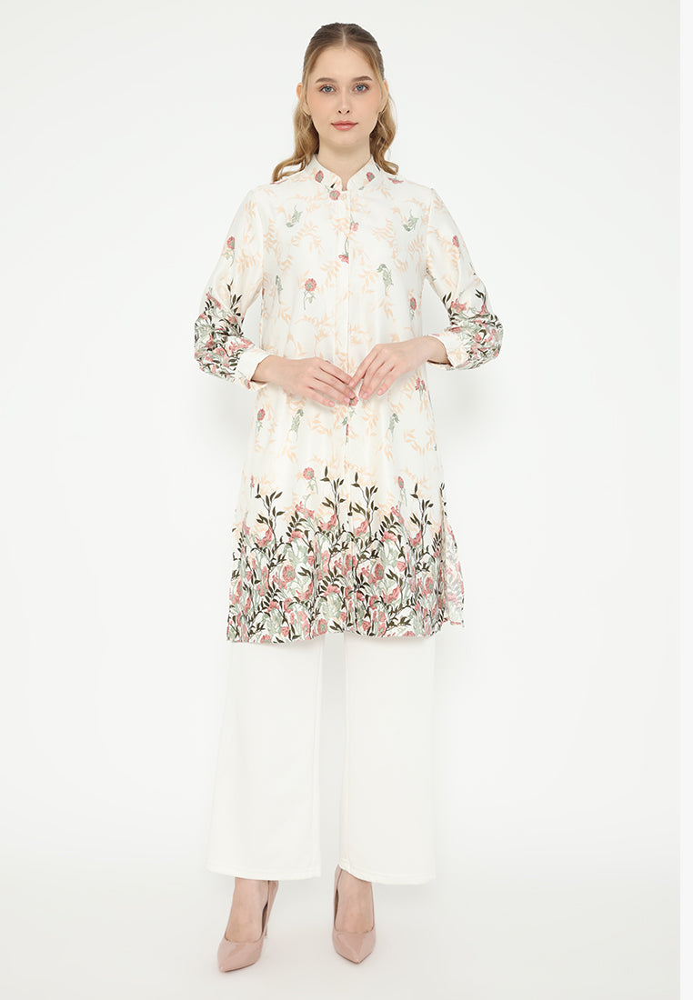Selena Tunic Crepe Kerah Sanghai Long Sleeve | Cream