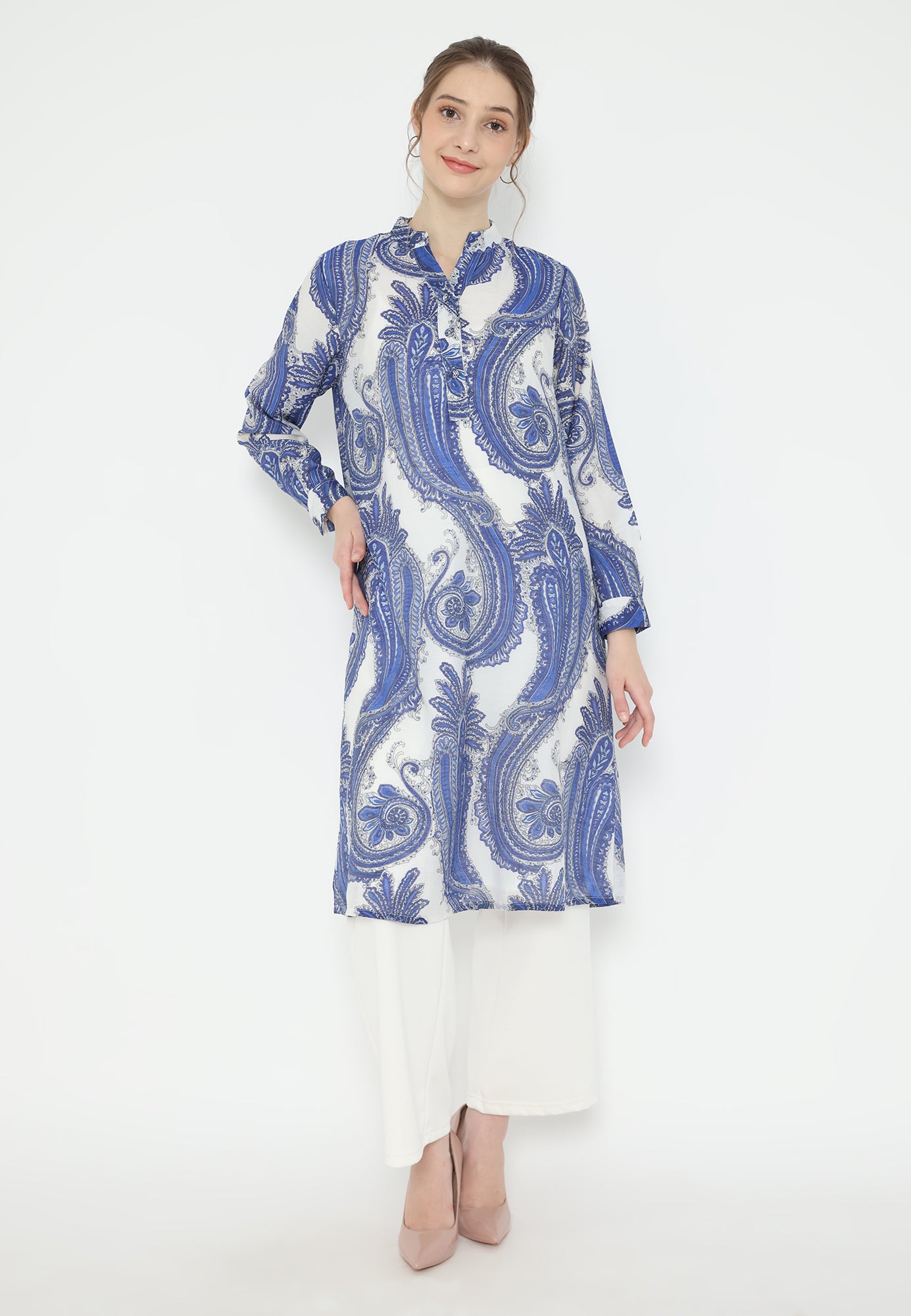 Jerome Paisley V-Neck Blouse | Blue
