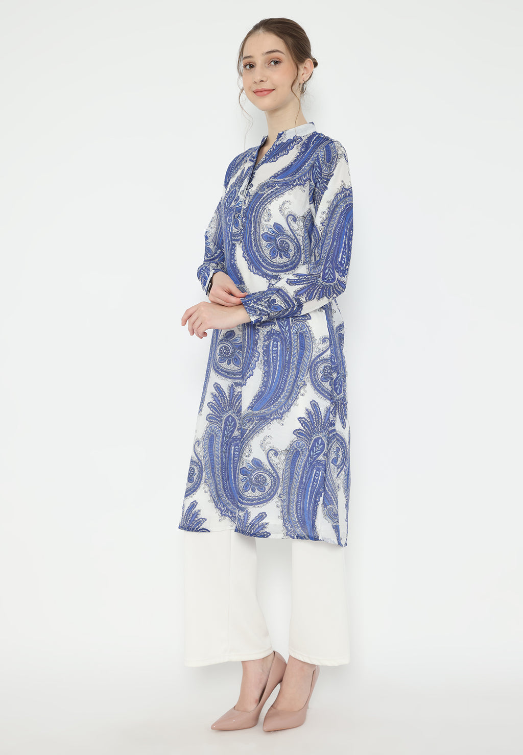 Jerome Paisley V-Neck Blouse | Blue