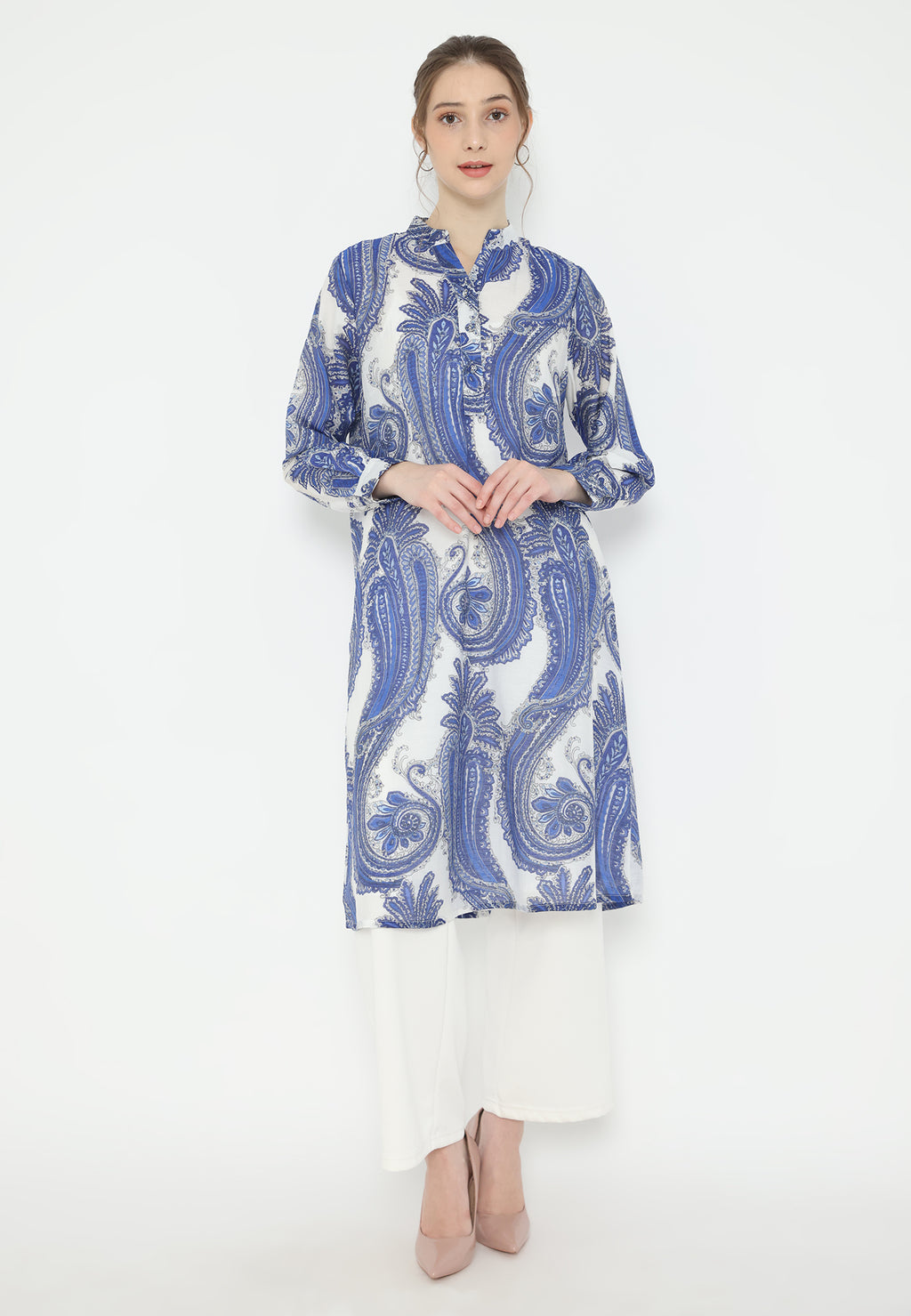 Jerome Paisley V-Neck Blouse | Blue