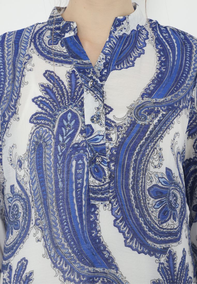 Jerome Paisley V-Neck Blouse | Blue