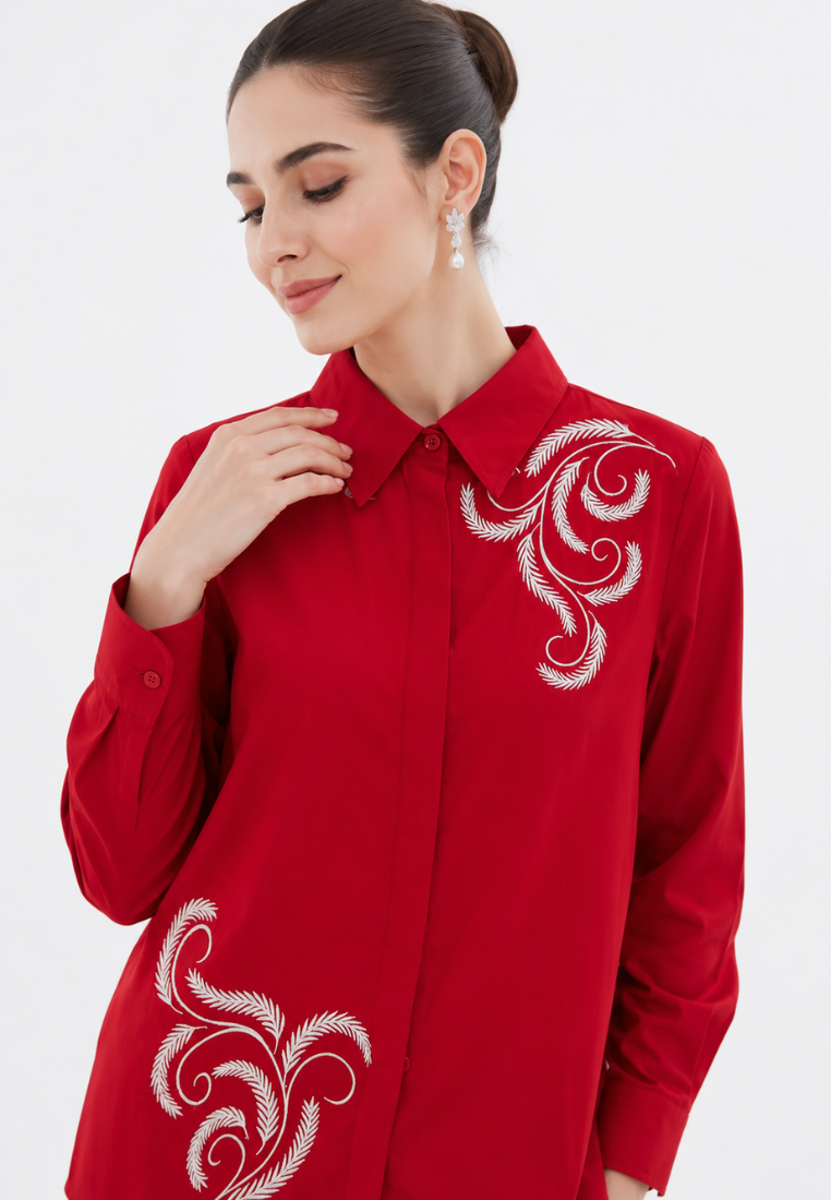 Valeria Embroidery Shirt | Red