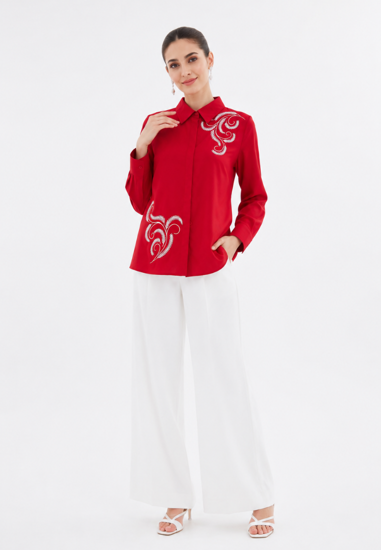 Valeria Embroidery Shirt | Red