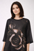 Floney Floral Abstract Chiffon Tunic | Black