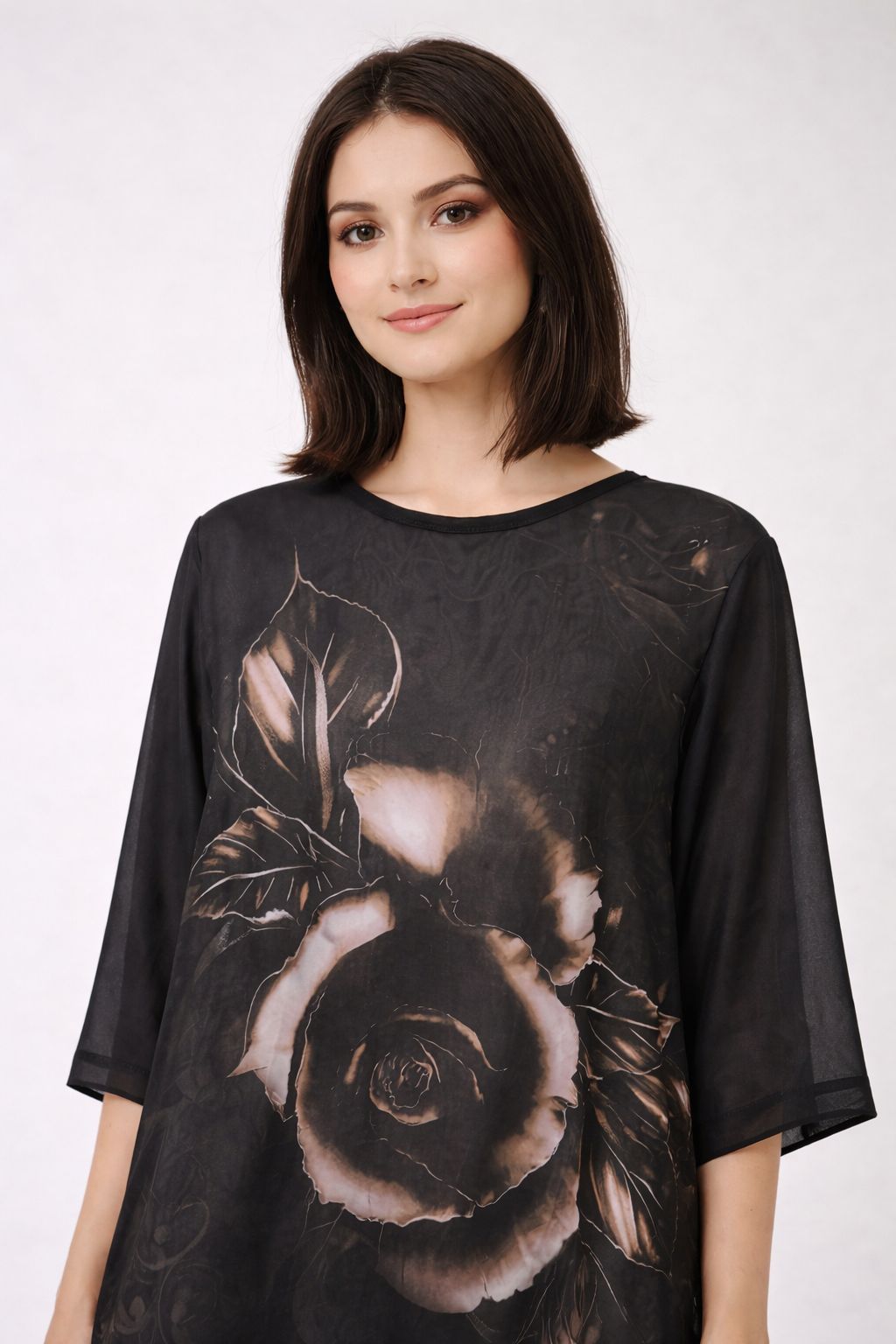 Floney Floral Abstract Chiffon Tunic | Black