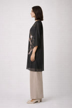 Floney Floral Abstract Chiffon Tunic | Black