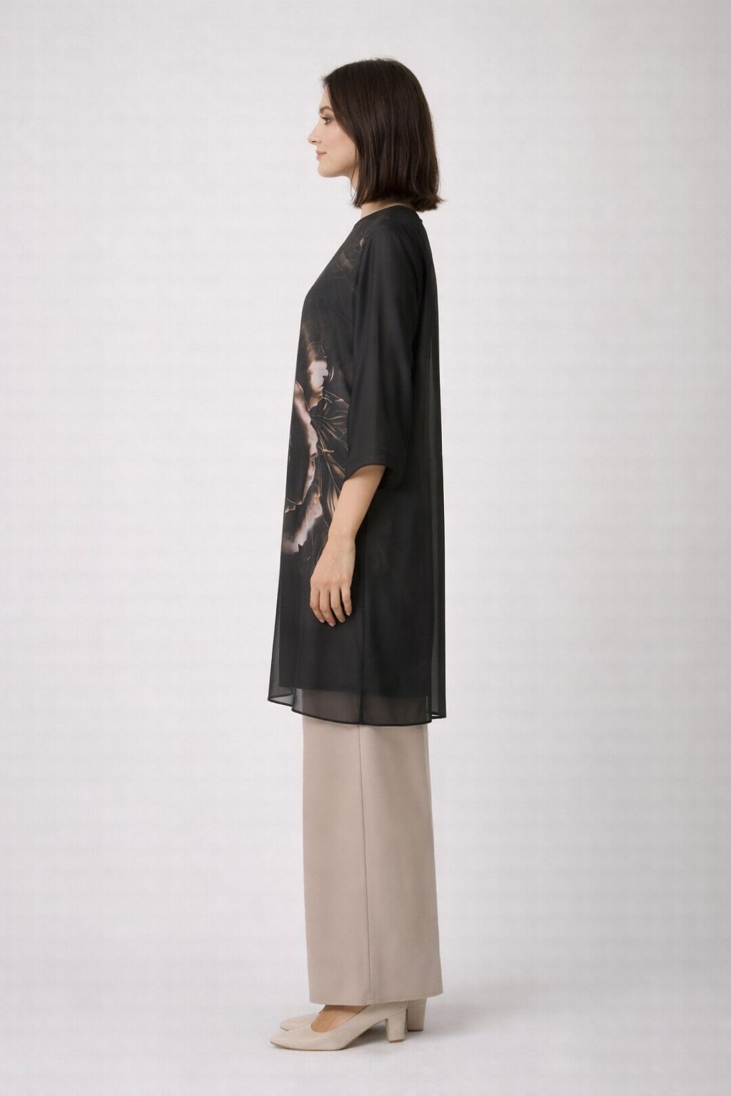 Floney Floral Abstract Chiffon Tunic | Black