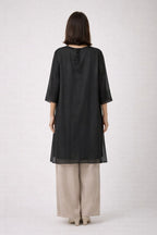 Floney Floral Abstract Chiffon Tunic | Black