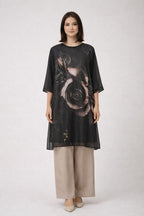 Floney Floral Abstract Chiffon Tunic | Black
