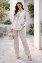 Sonya Monogram Shirt With Floral | White